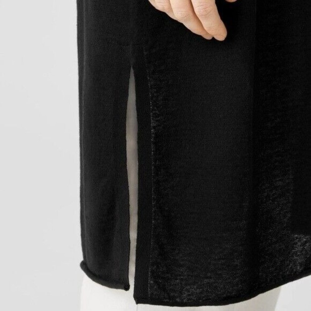 Eileen Fisher Organic Linen Cotton Jersey Long Cardigan Black Women’s Size 2X - Picture 2 of 10